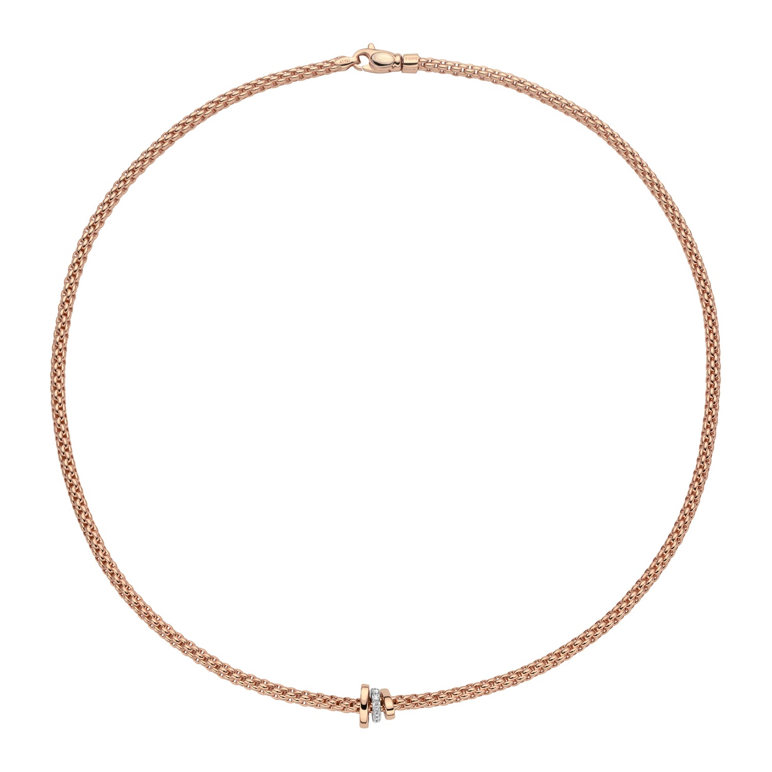 Prima 18ct Rose Gold Necklace With A Grain Set Diamond Set Rondel
