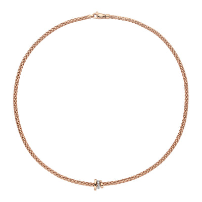 Prima 18ct Rose Gold Necklace With A Grain Set Diamond Set Rondel