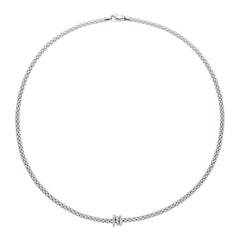 Prima Flex'it 18ct White Gold Necklace With Three Diamond Set Rondels