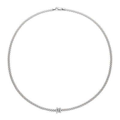 Prima Flex'it 18ct White Gold Necklace With Three Diamond Set Rondels