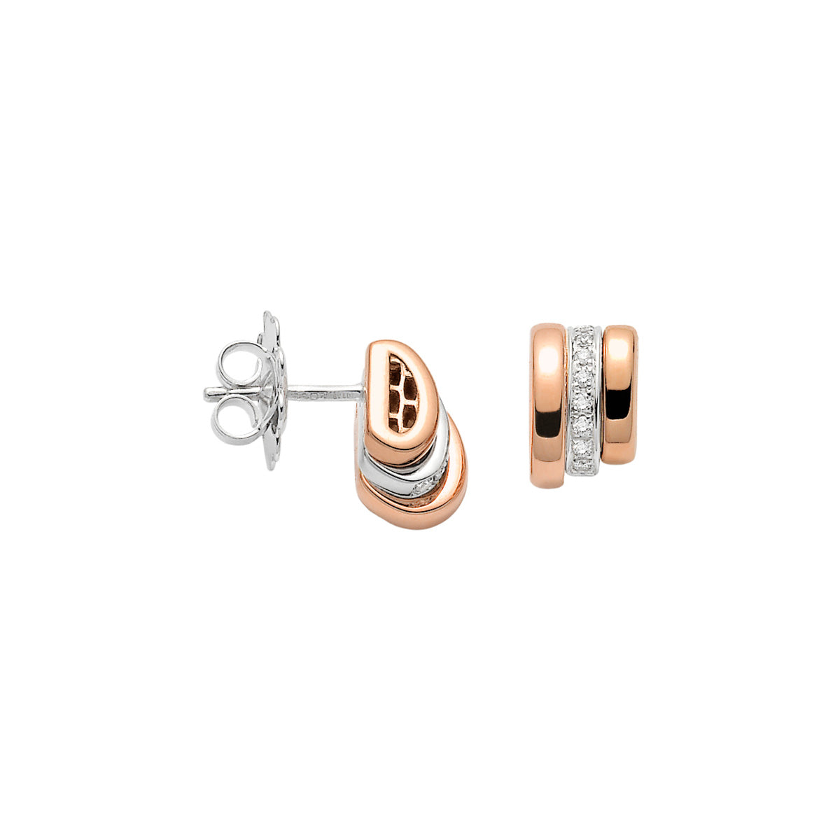 Prima 18ct Rose and White Gold Earrings With Pavé Diamonds