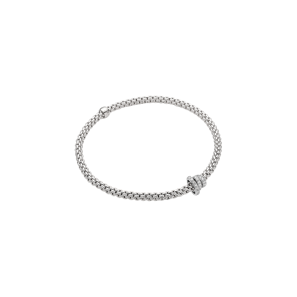 Prima Flex'It 18ct White Gold Bracelet With Three Pavé Diamond Rondels