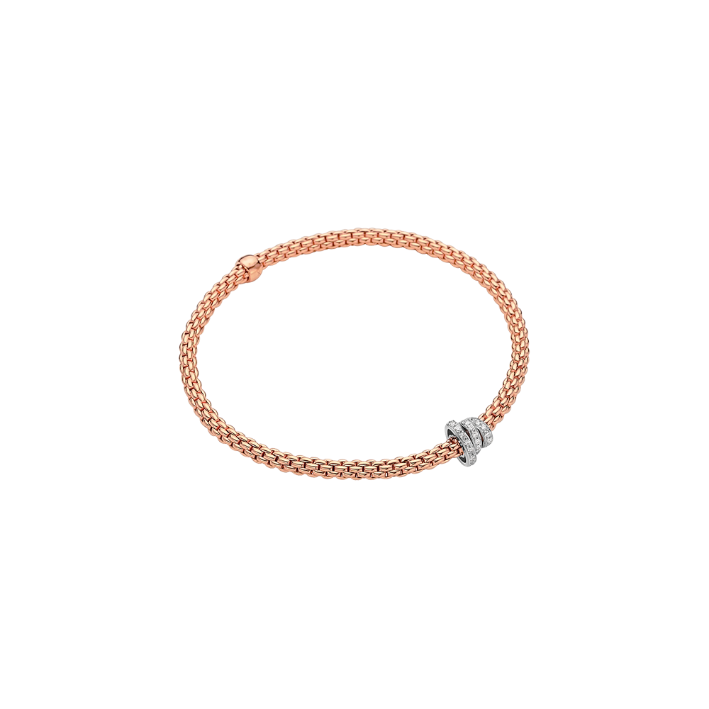 Prima Flex'It 18ct Rose Gold Bracelet With Three Pavé Diamond Rondels