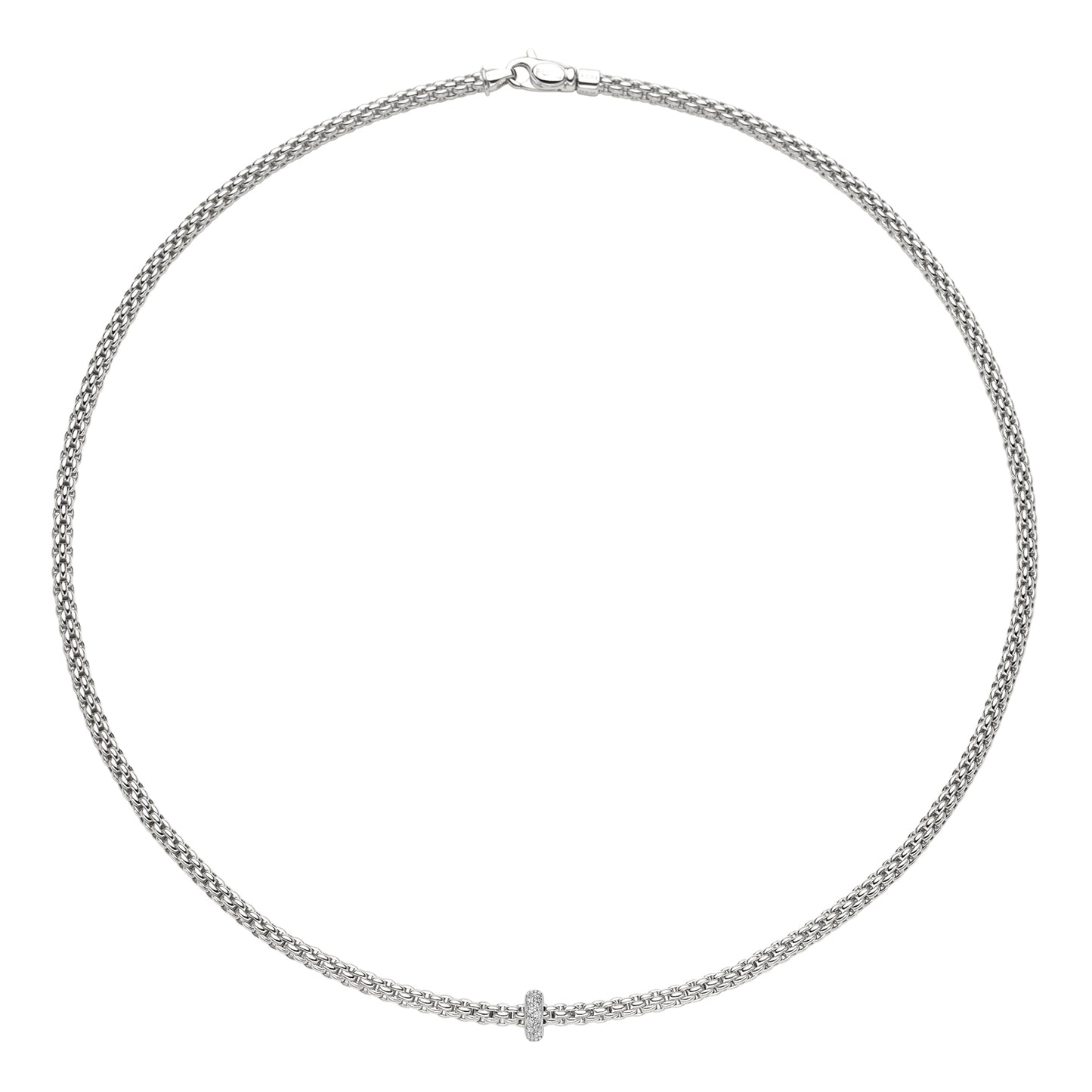 Prima Flex'it 18ct White Gold Necklace With A Grain Set Diamond Rondel