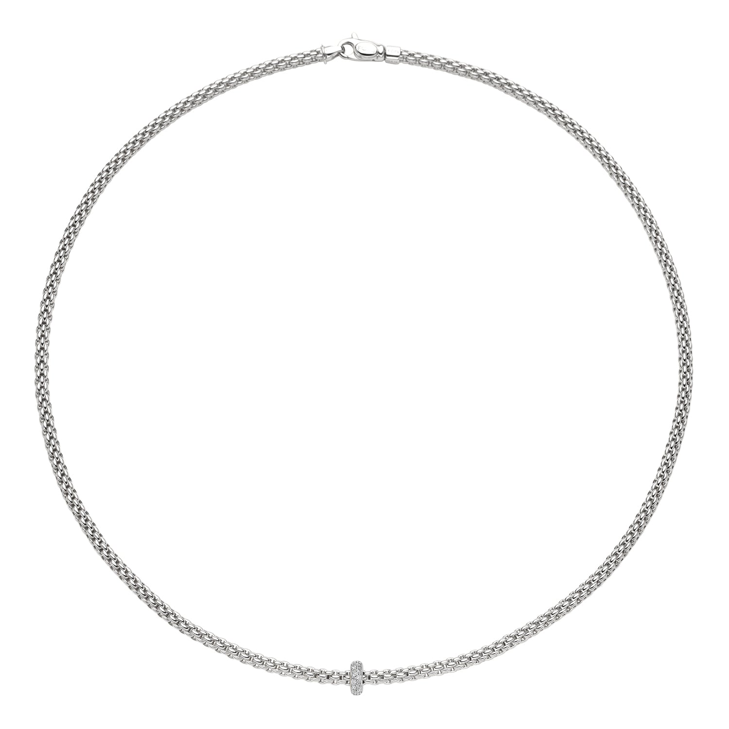 Prima Flex'it 18ct White Gold Necklace With A Grain Set Diamond Rondel