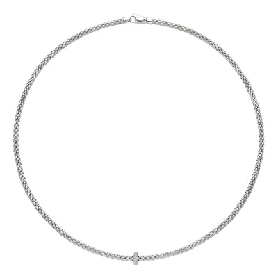 Prima Flex'it 18ct White Gold Necklace With A Grain Set Diamond Rondel