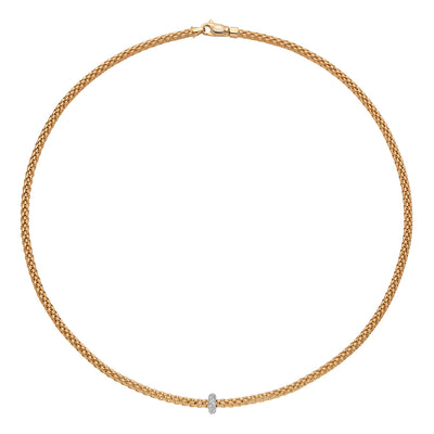 Prima Flex'it 18ct Yellow Gold Necklace With A Grain Set Diamond Rondel