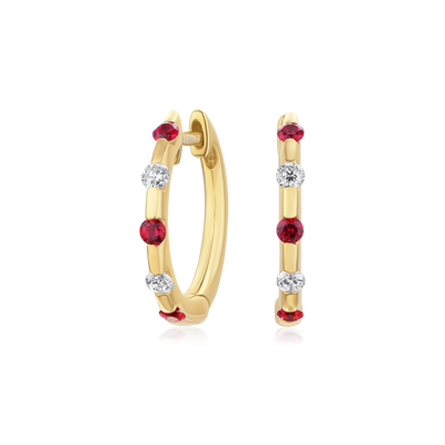 Ruby and Diamond Set Hoop Earrings