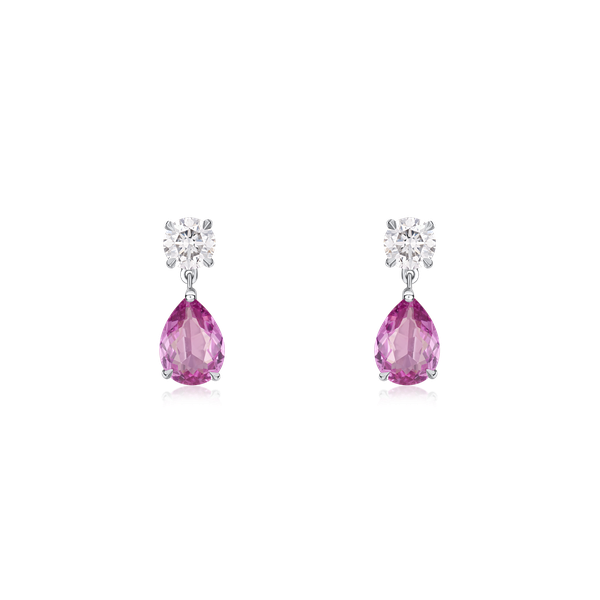 Pink Sapphire and Diamond Drop Earrings