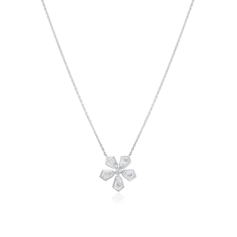 Diamond-Set Flower Platinum Pendant