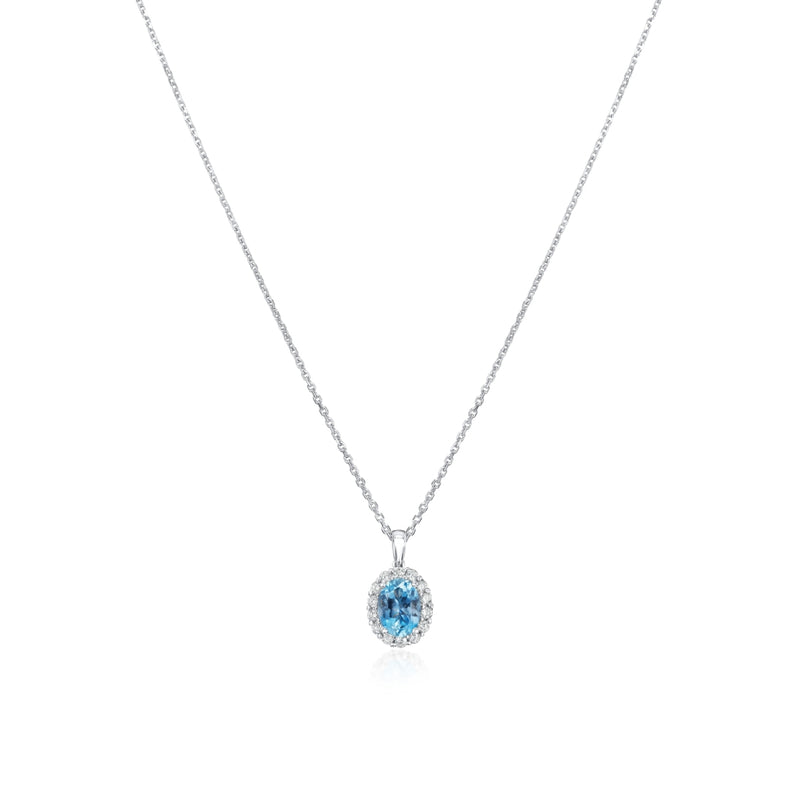 Oval-Shape Aquamarine and Diamond Cluster Pendant