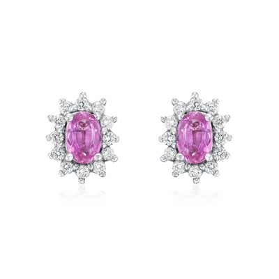 Pink Sapphire and Diamond Cluster Earrings