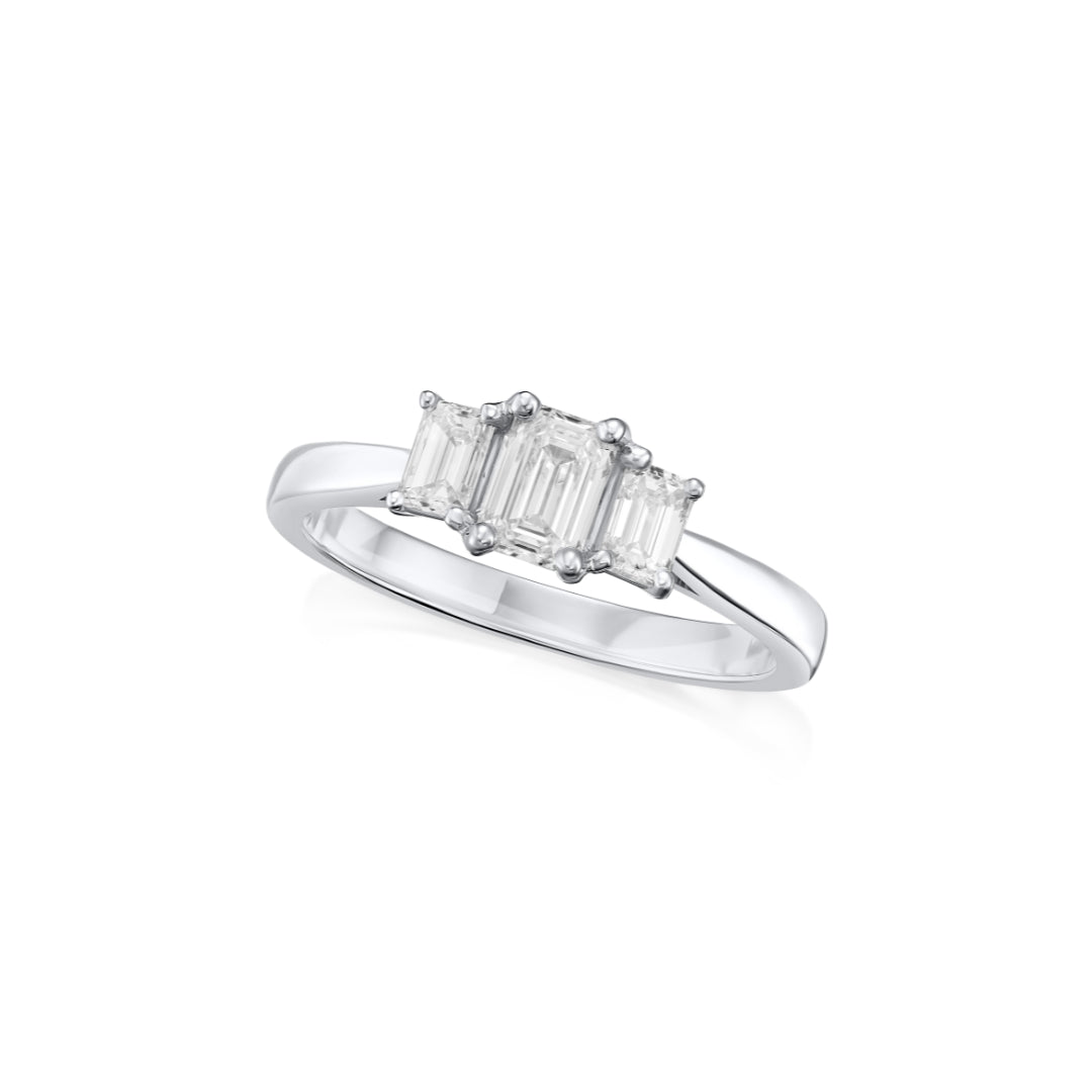 Emerald-Cut Diamond Three Stone Ring