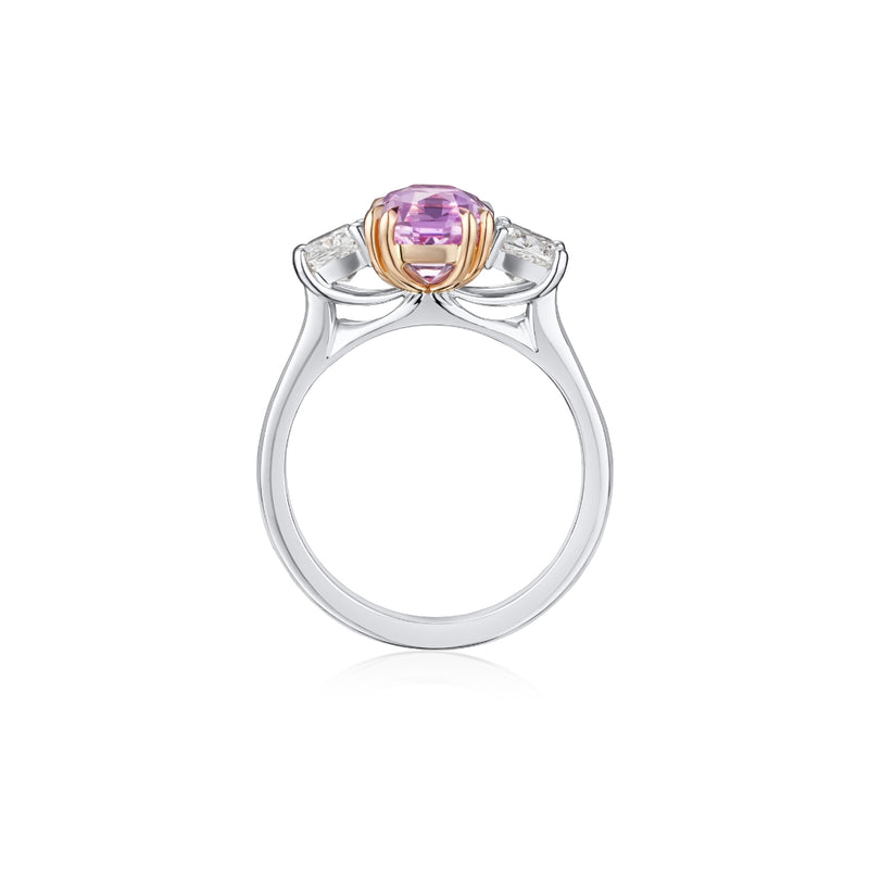 3.29cts Pink Sapphire and Diamond Three Stone Ring