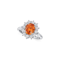 3.21cts Oval Mandarin Garnet and Diamond Cluster Ring