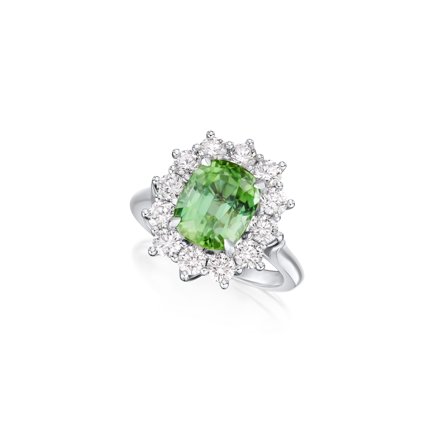 4.08cts Mint Tourmaline and Diamond Cluster Ring