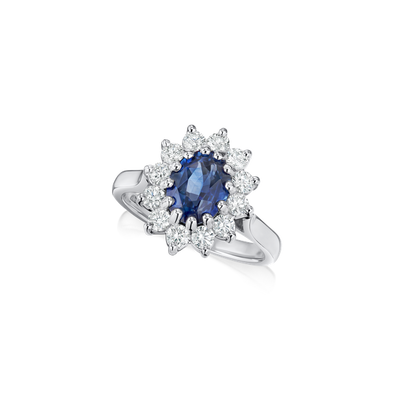 1.13cts Sapphire and Diamond Cluster Ring