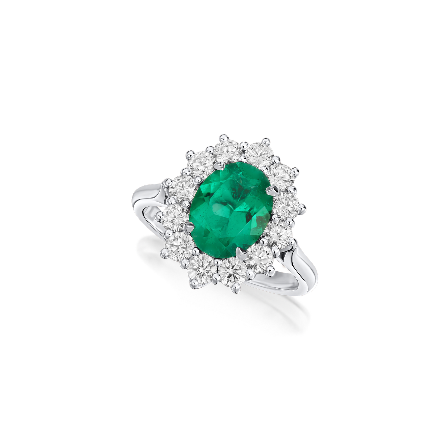 1.68cts Oval-Shape Emerald and Diamond Cluster Ring