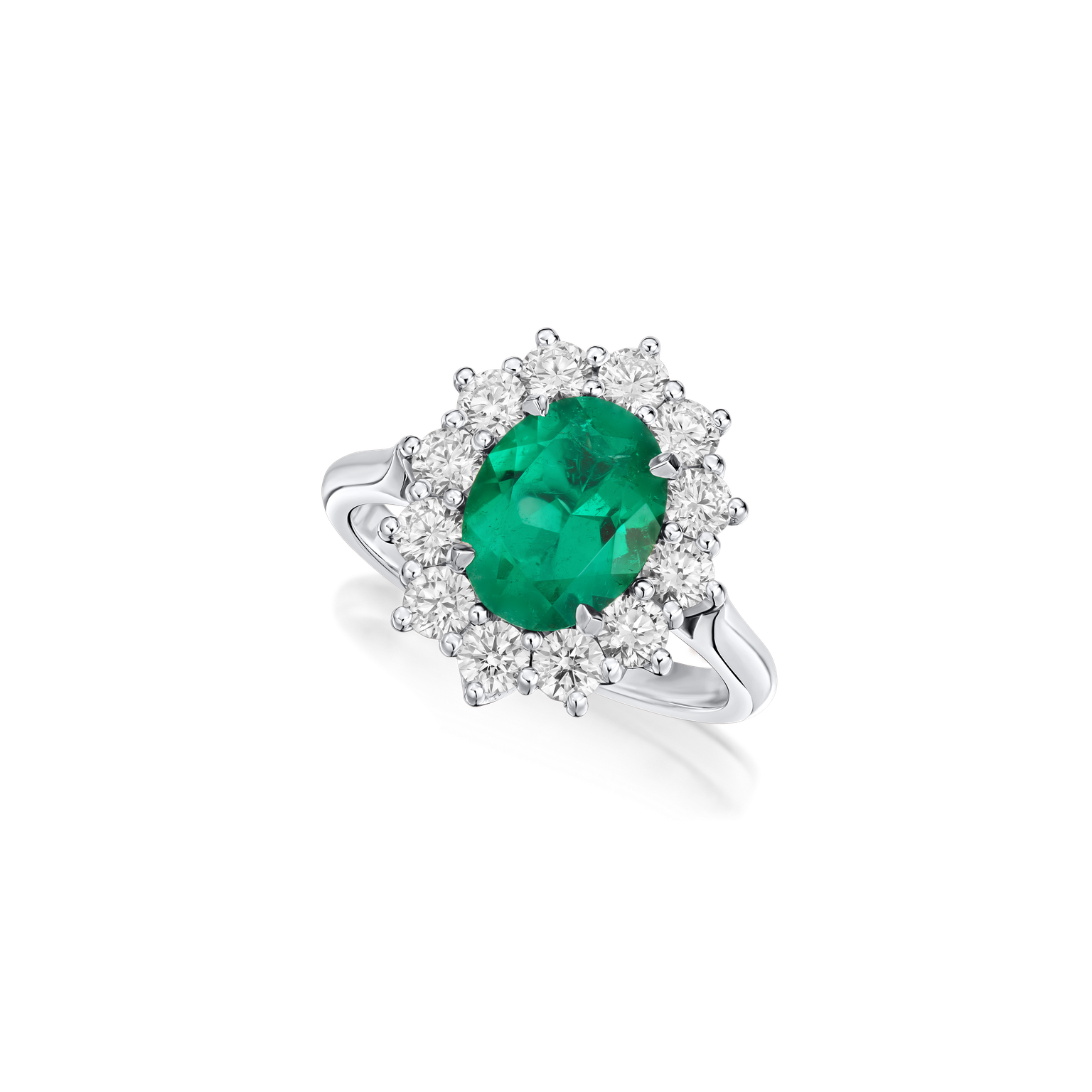 1.68cts Oval-Shape Emerald and Diamond Cluster Ring