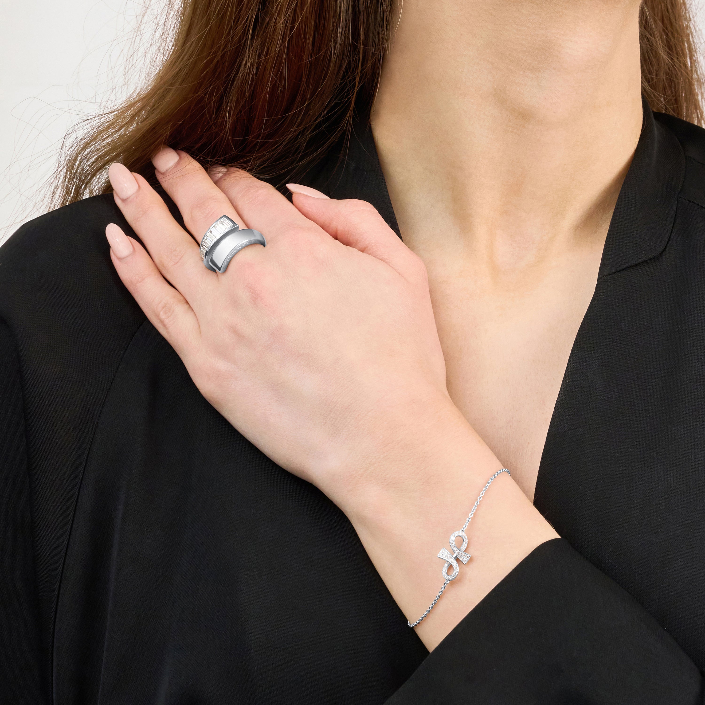 Infinity Platinum Half Diamond Set Crossover Ring