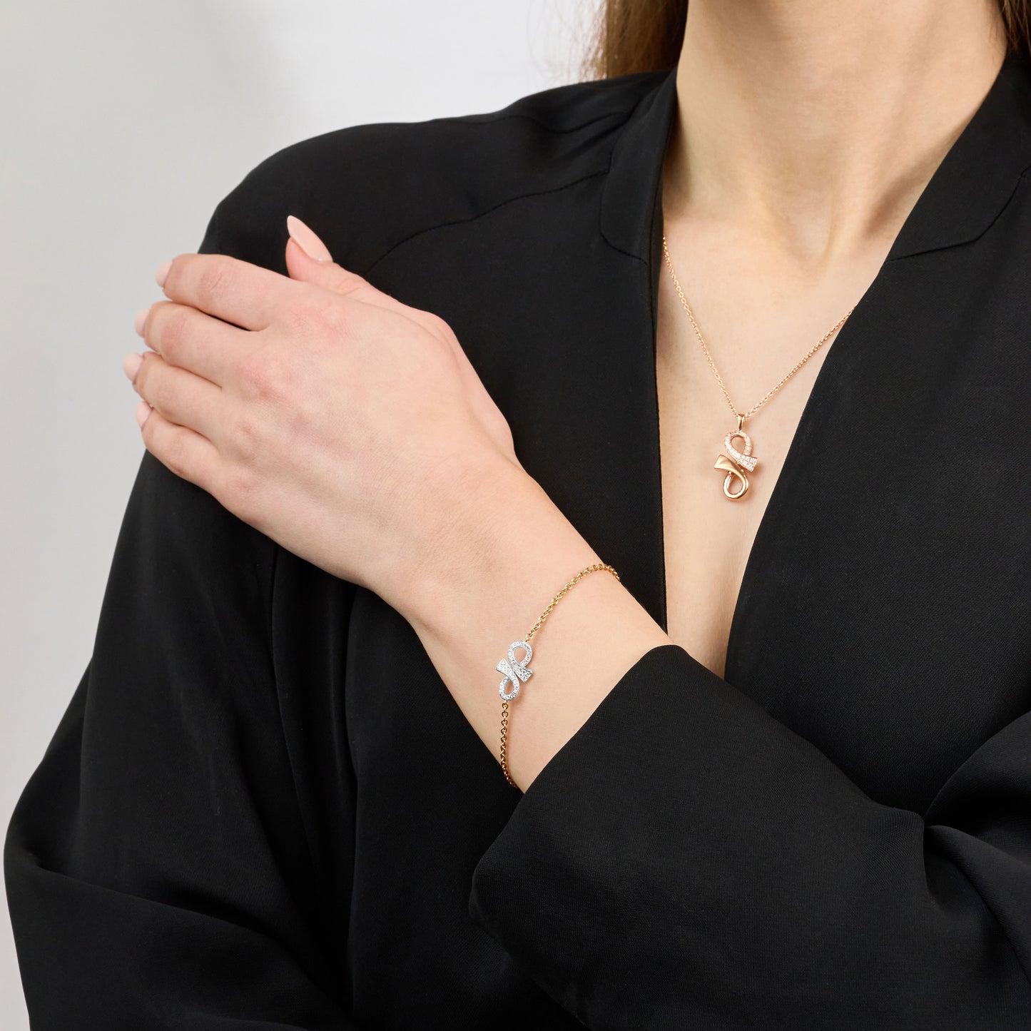 Infinity 18ct Rose Gold Diamond Set Bracelet