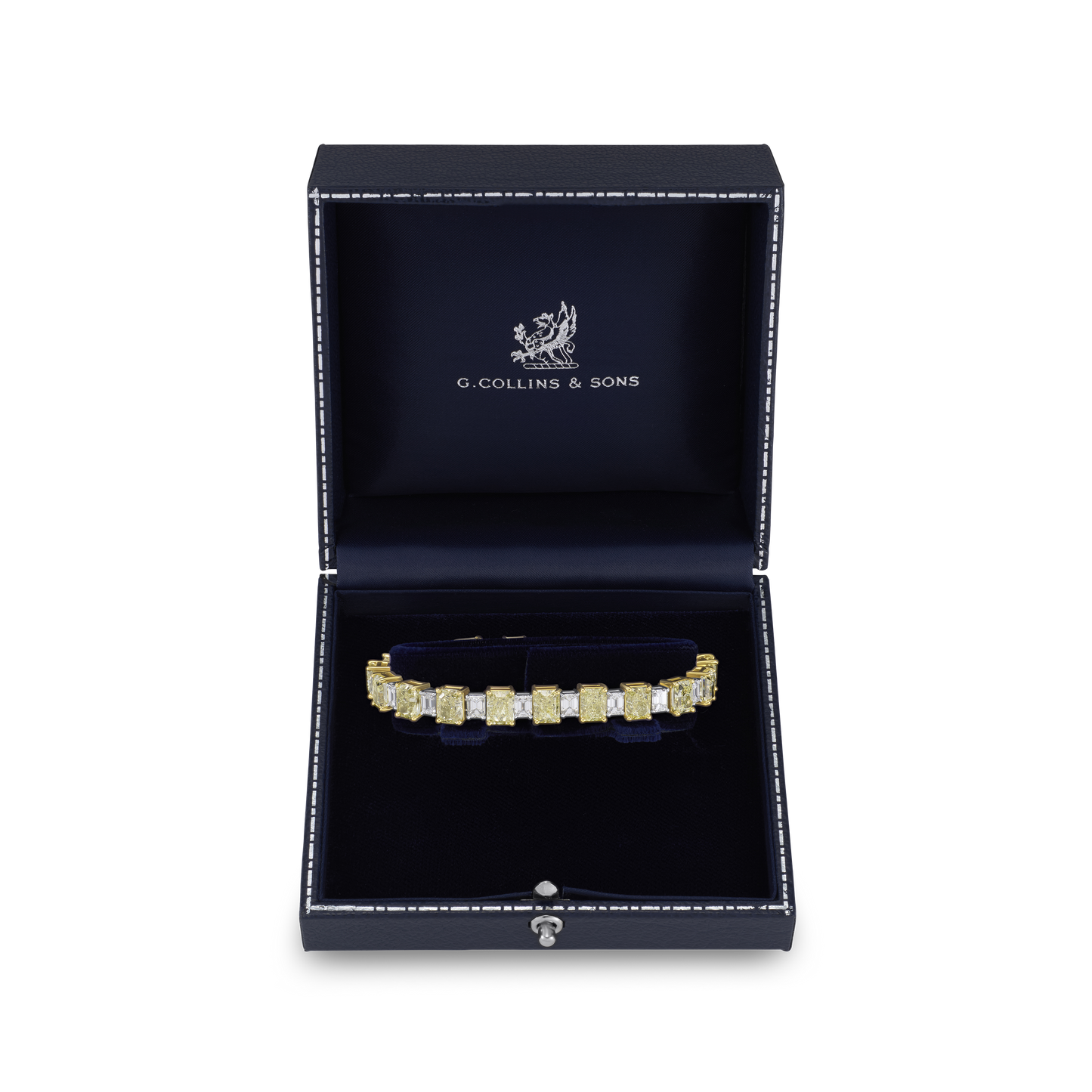 22.42cts Radiant Cut yellow Diamond and Emerald Cut Diamond Line Bracelet