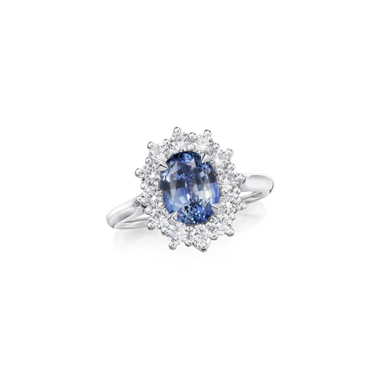 2.29cts Oval-Shape Blue Sapphire and Diamond Cluster Ring