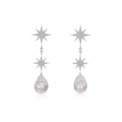 Sienna Pearl and Diamond Double Star Drop Earrings