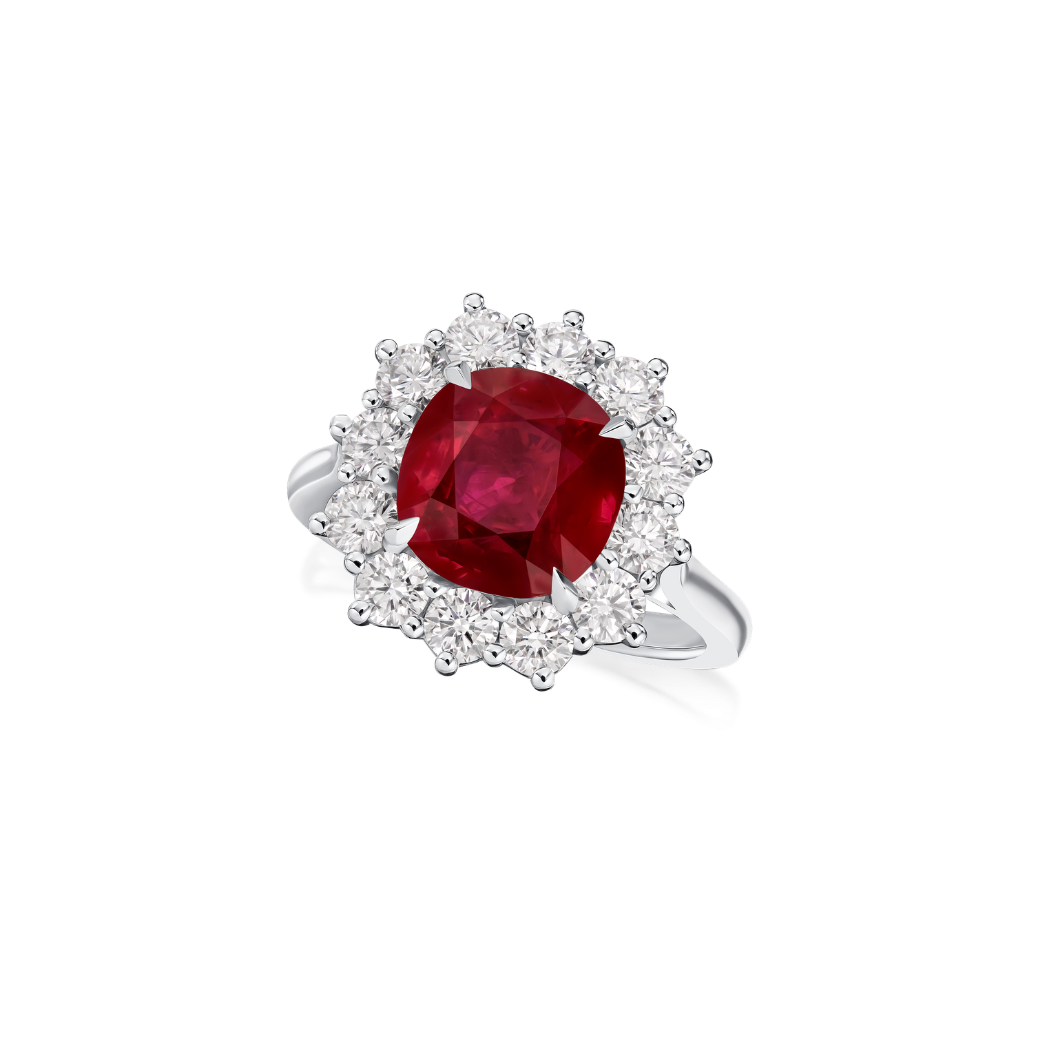 4.01cts Cushion-Shape Ruby and Diamond Ravello Cluster Ring