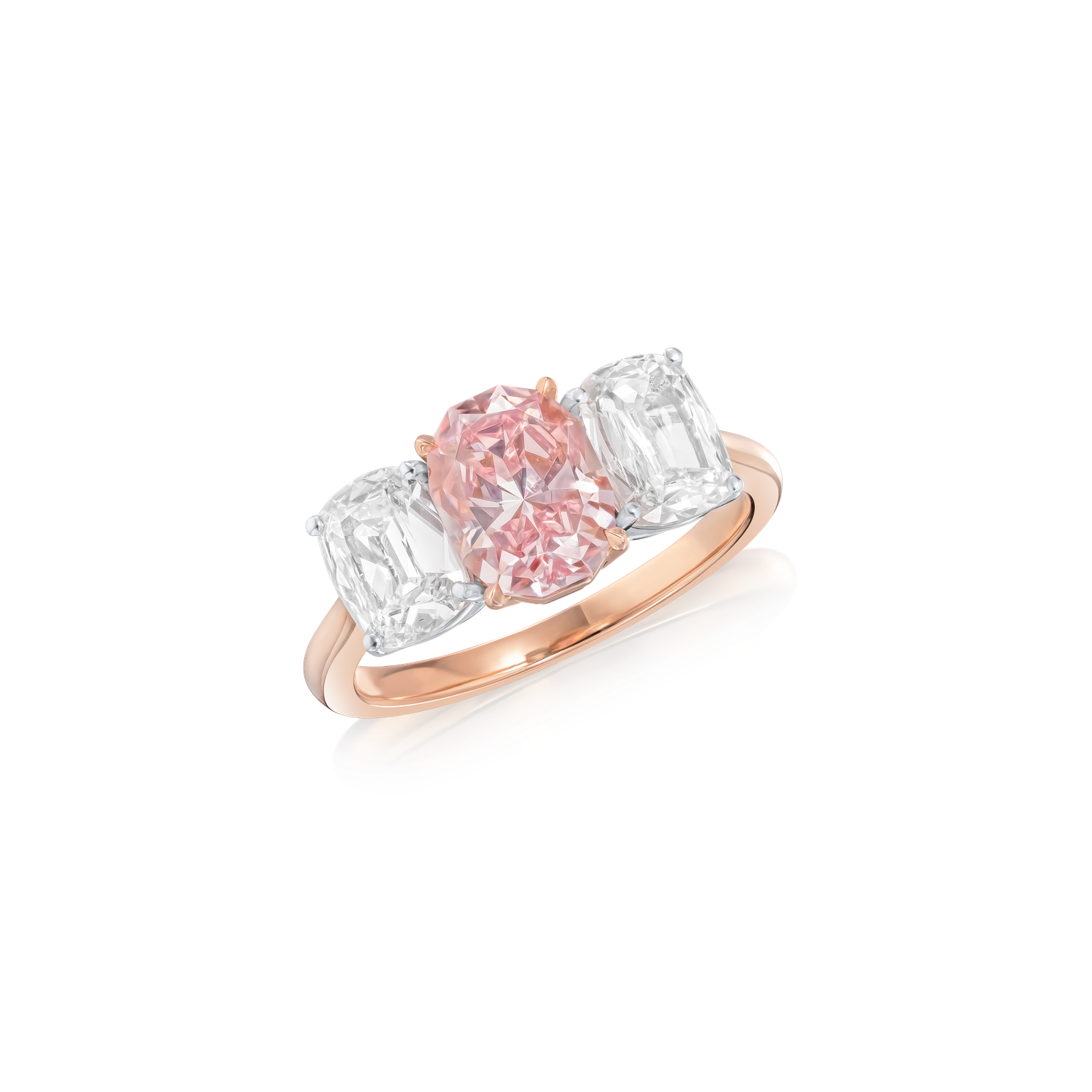 1.74cts Pink and White Diamond Three Stone Ring
