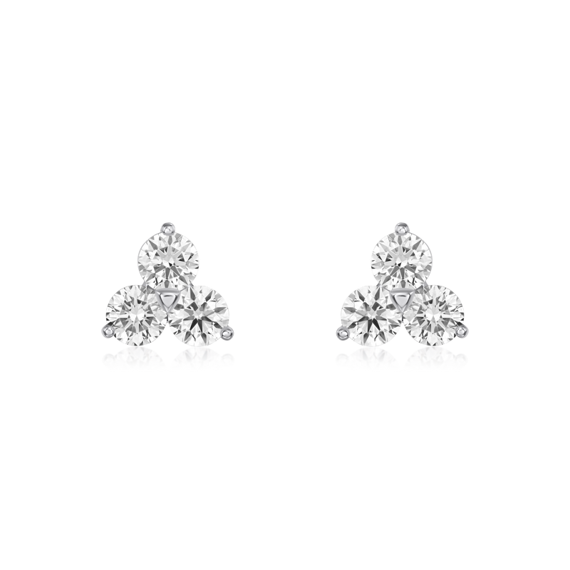 Trefoil 3.12ct Diamond Stud Earrings