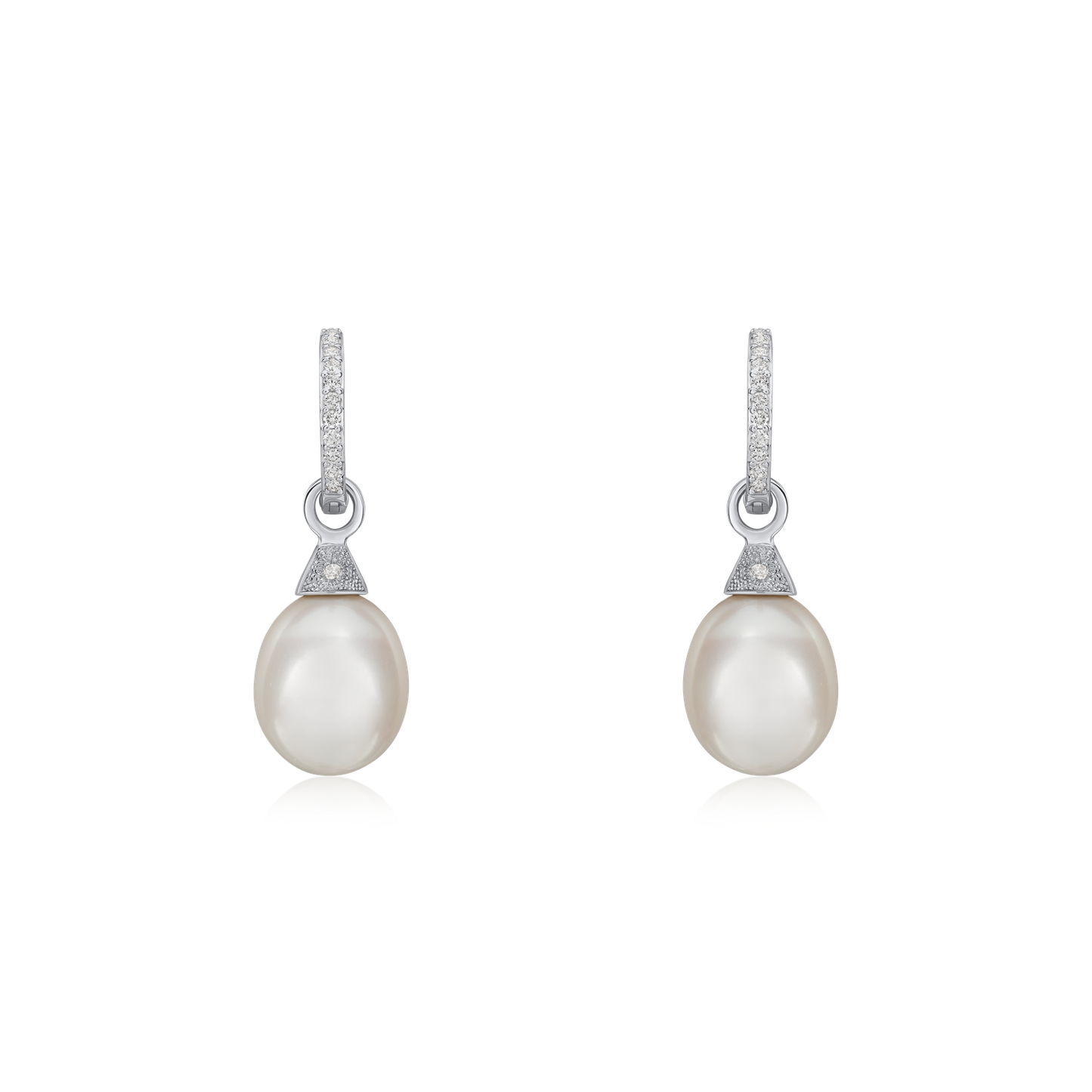 Cultured Pearl and Diamond Drop Hoop Earrings