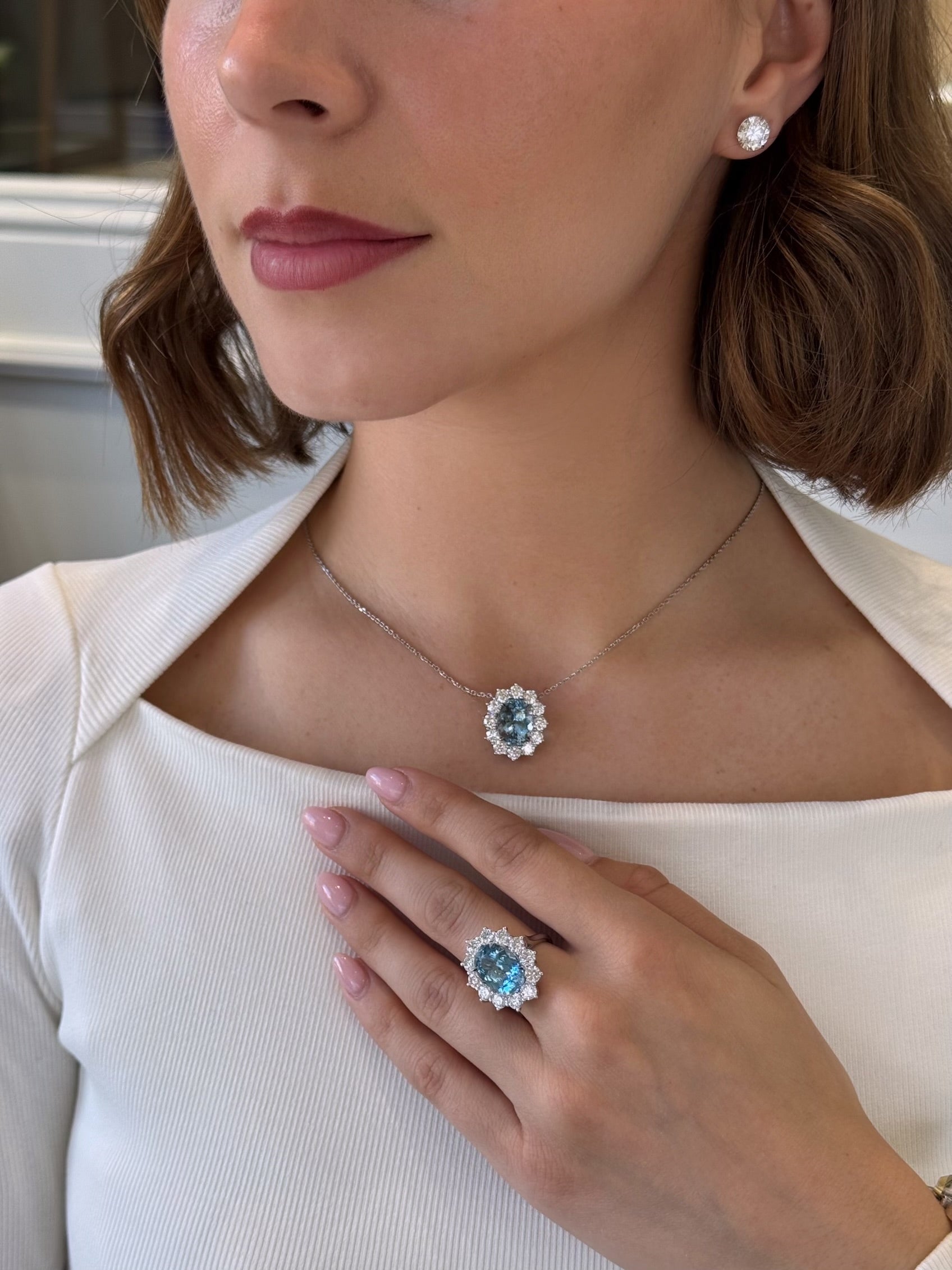 4.72ct Aquamarine and Diamond Ravello Cluster Pendant