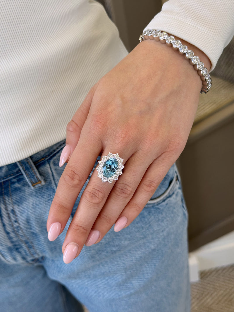 5.17ct Aquamarine and Diamond Ravello Cluster Ring