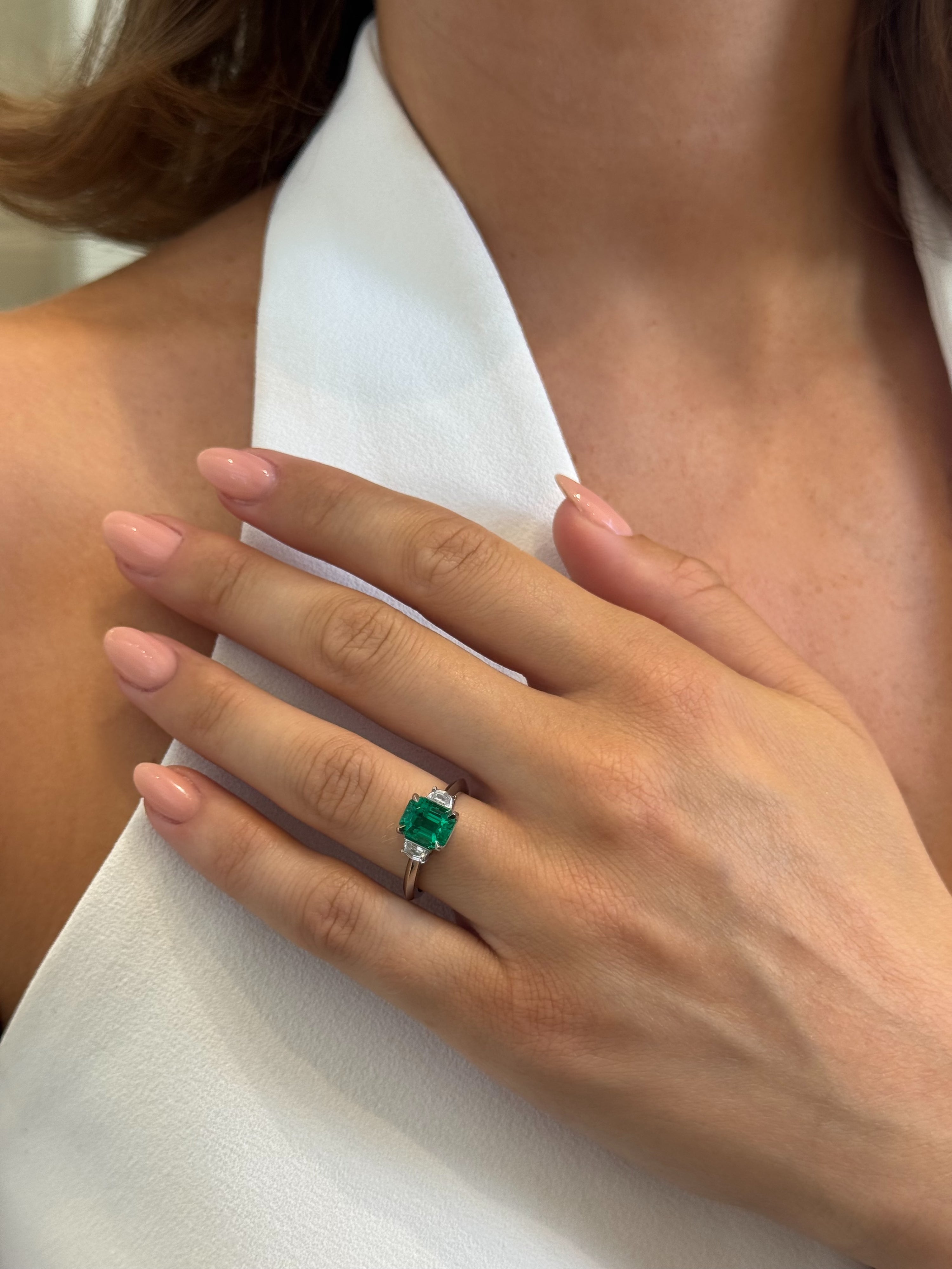 Emerald and Diamond Three Stone Ring