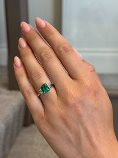 Emerald and Diamond Three Stone Ring