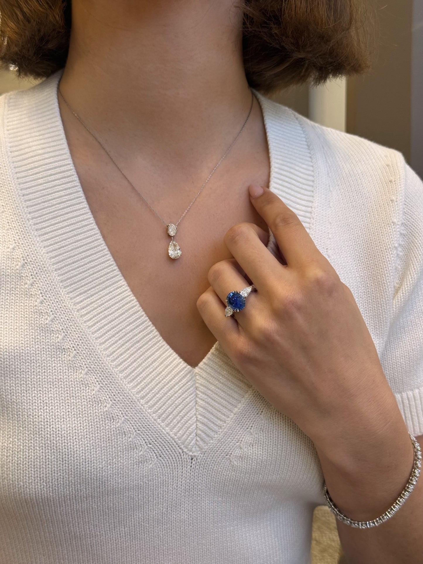 6.17ct Sapphire and Diamond Three Stone Ring