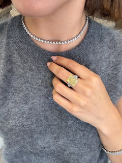9.56ct Radiant Cut Yellow Diamond Three Stone Ring