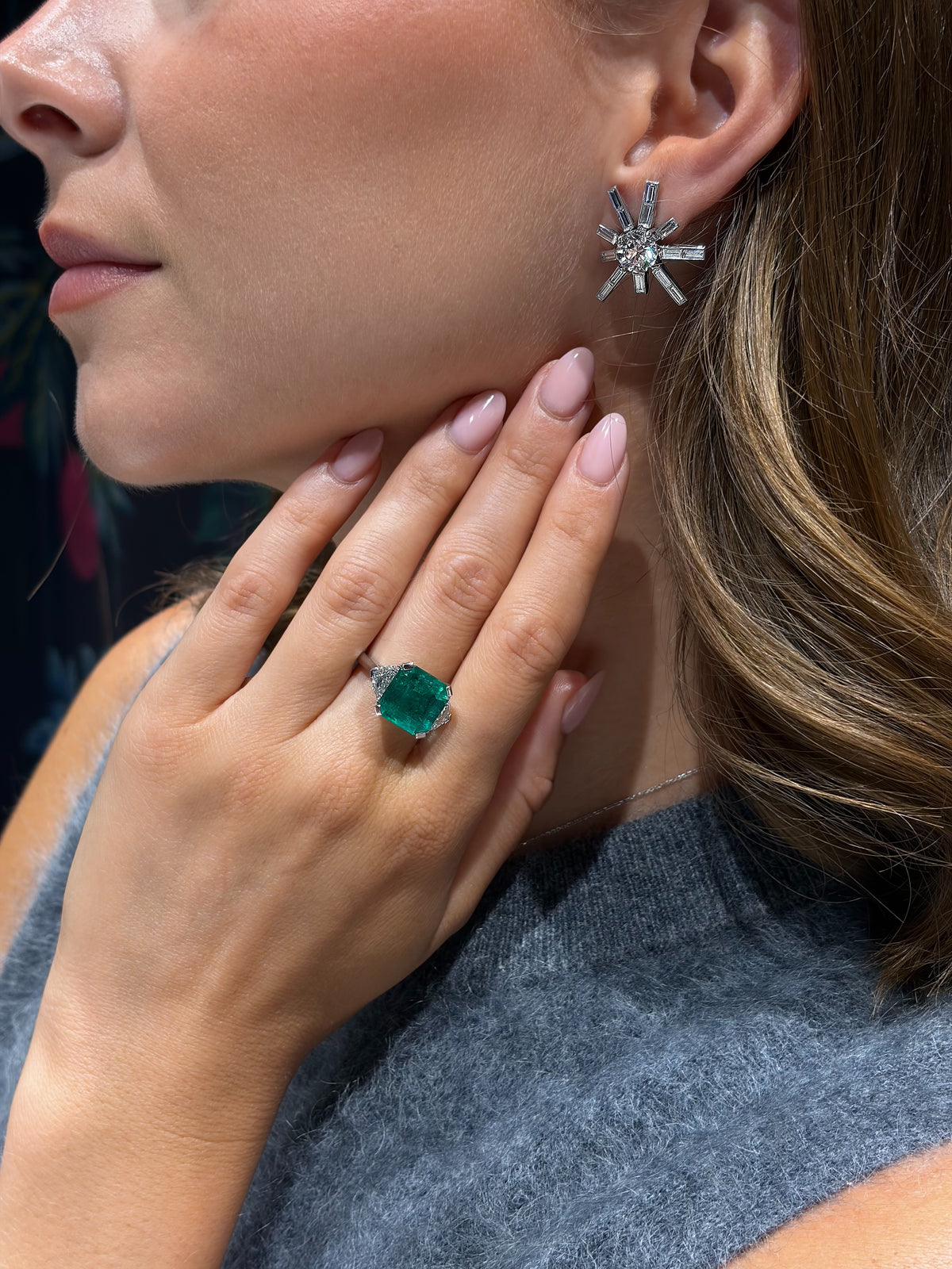 6.29ct Emerald and Diamond Three Stone Ring