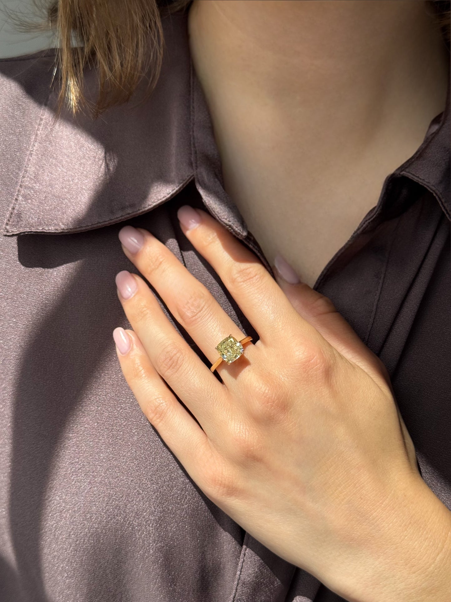 4.09ct Cushion Cut Yellow Diamond Solitaire Ring