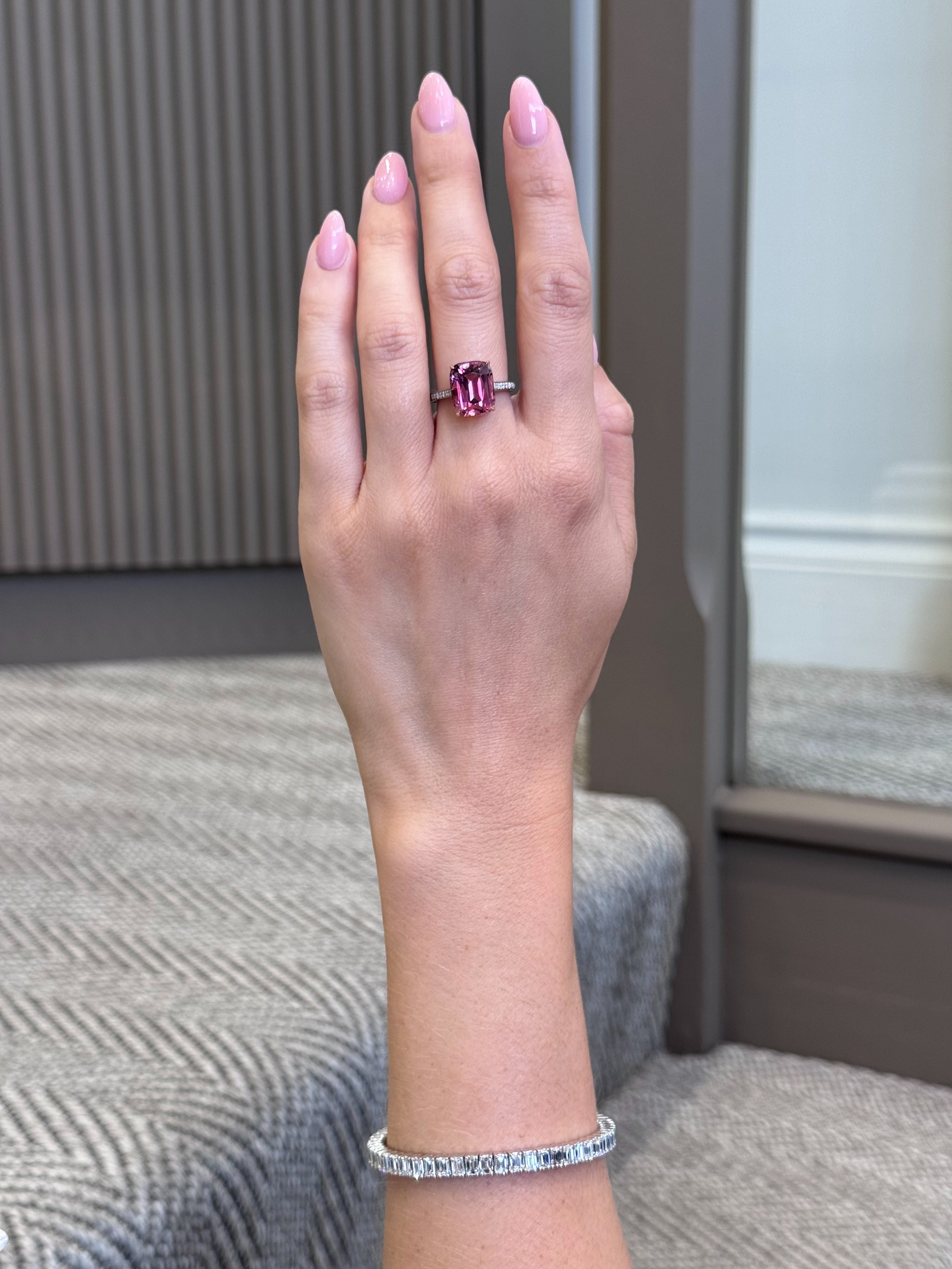 Pink Tourmaline Ring With Diamond Set Shoulders