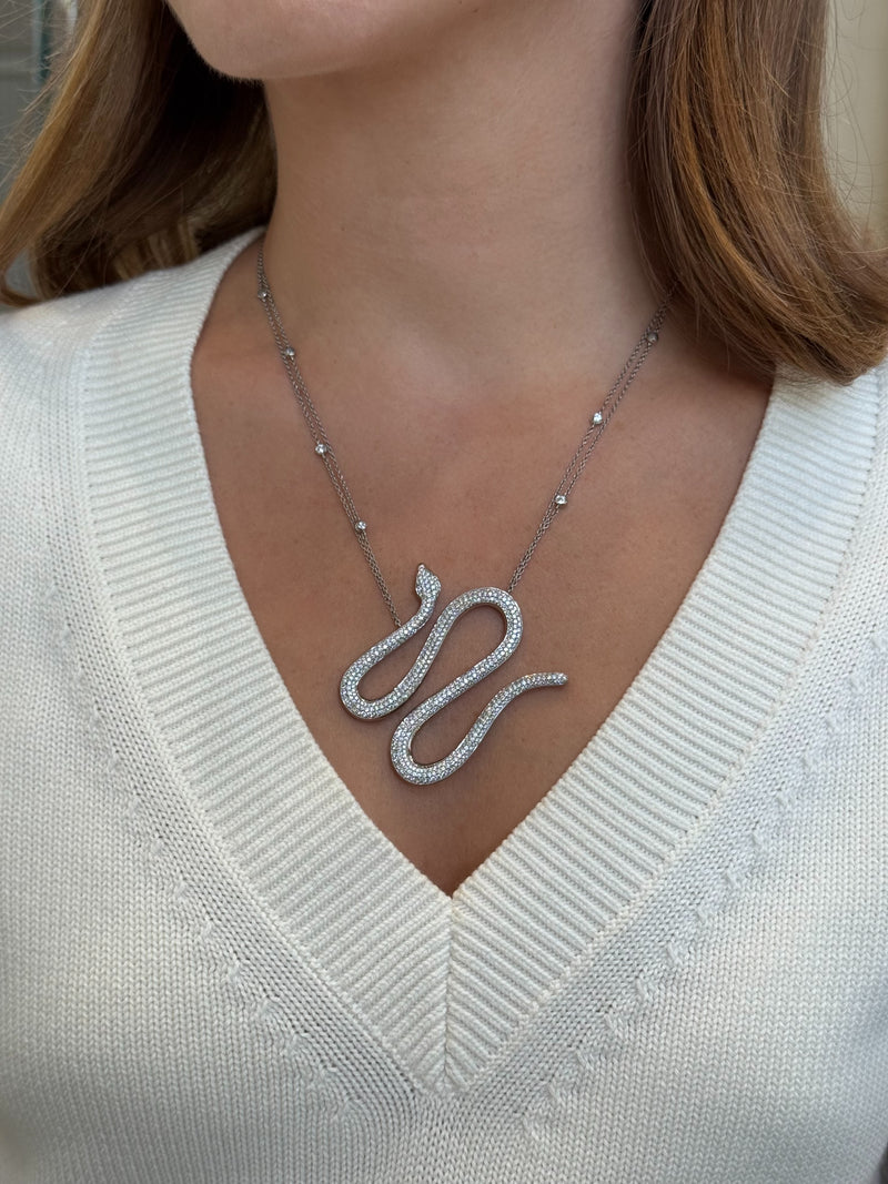 Diamond Set Platinum Snake Pendant