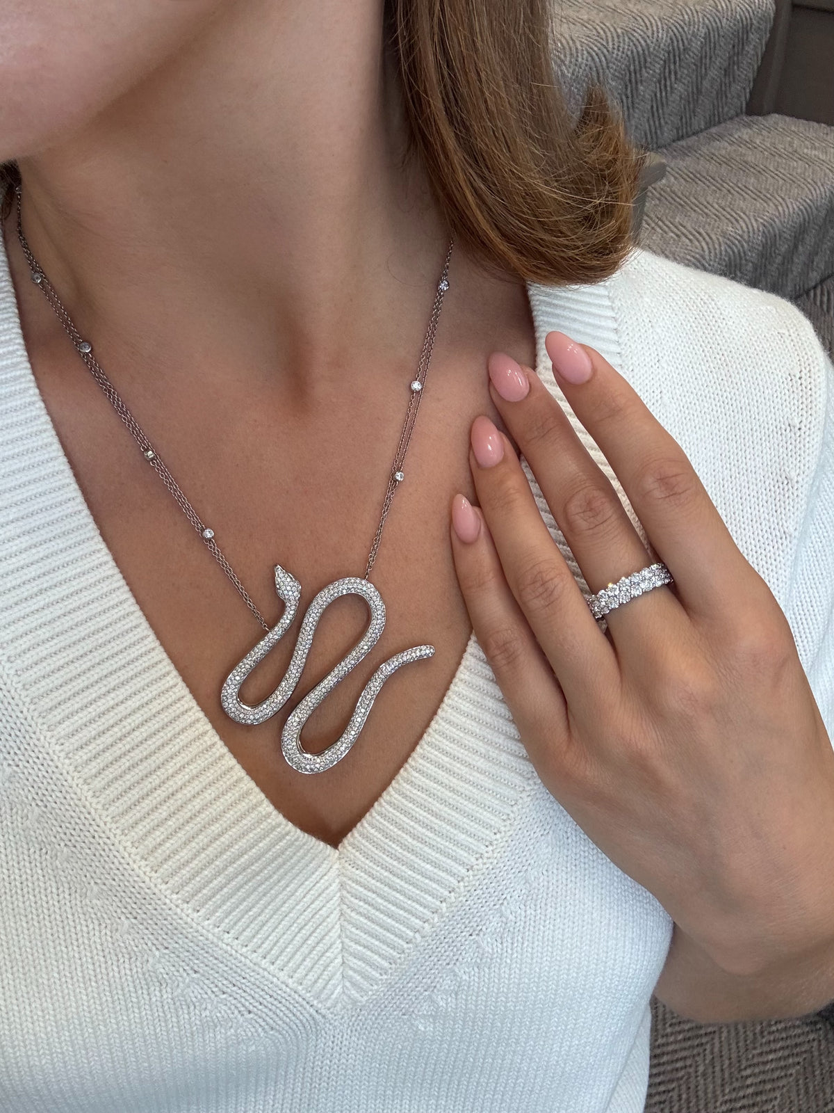 Diamond Set Platinum Serpent Pendant