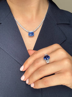 13.66ct Sapphire Pendant on Diamond Line Necklace