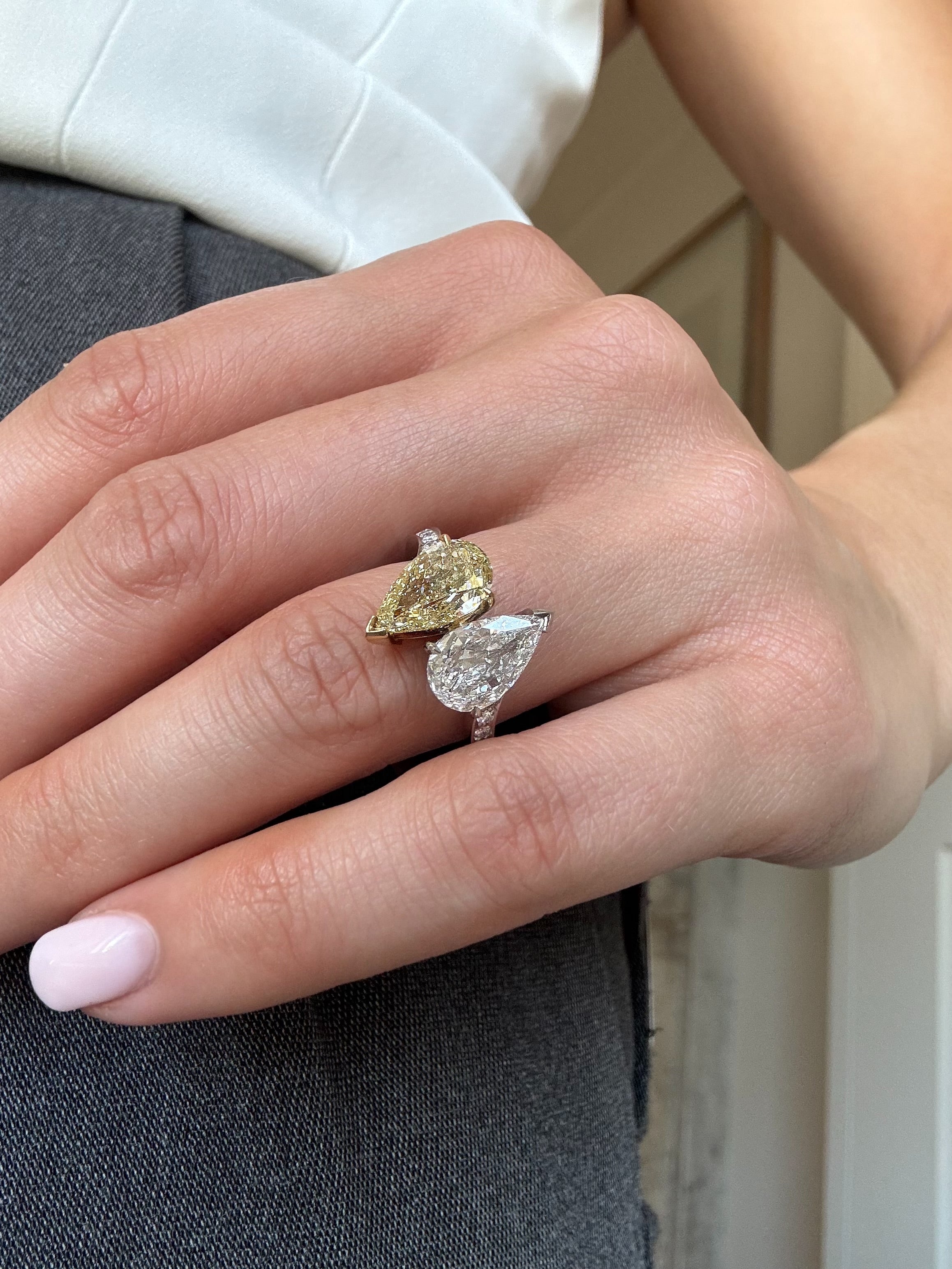 Yellow and White Diamond 'Toi Et Moi' Ring