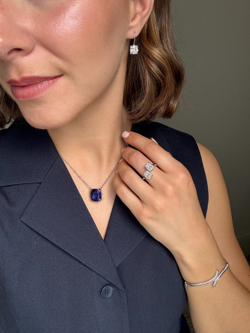 4.10ct Cushion Cut Diamond Drop Earrings