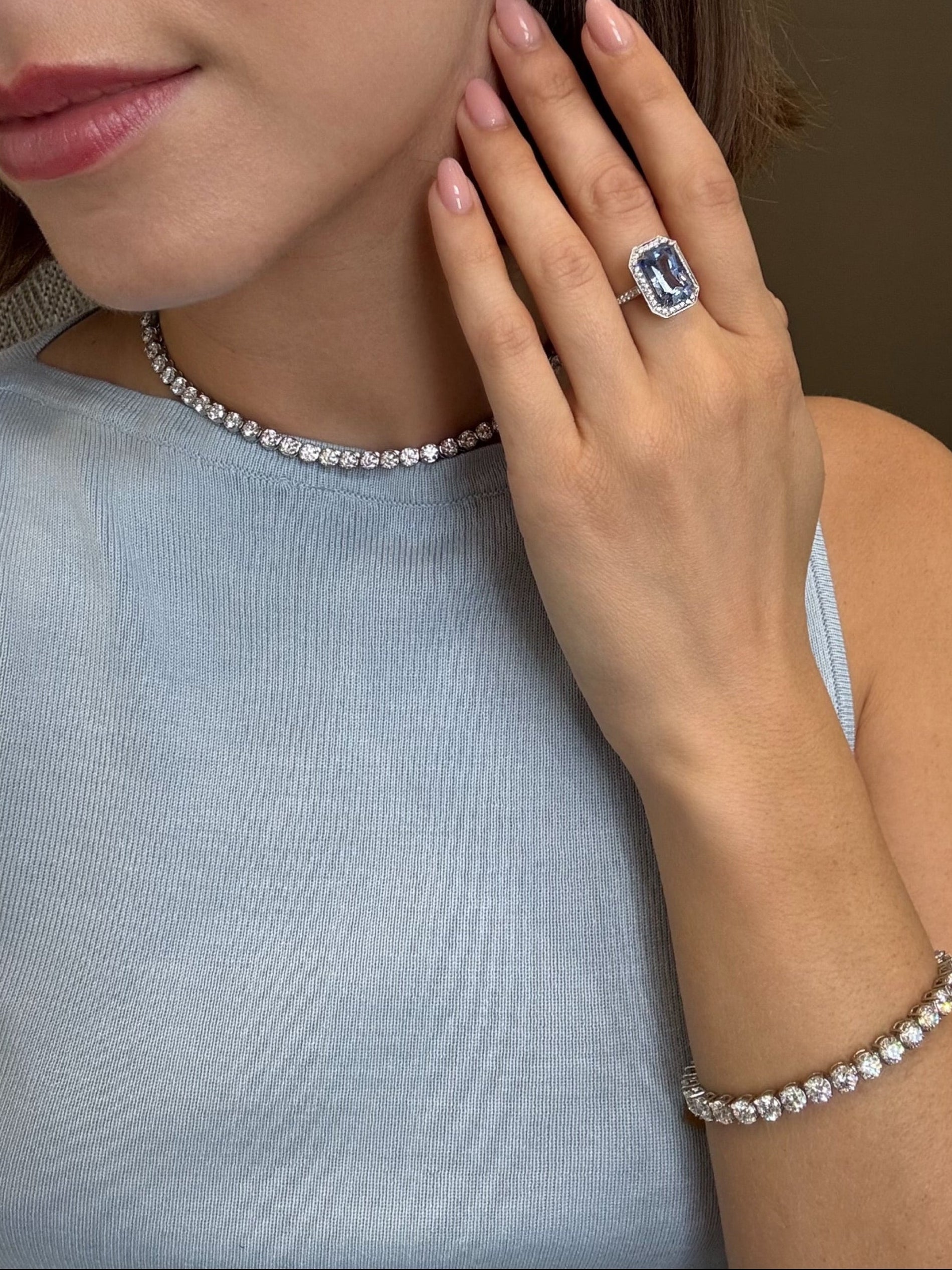 7.36ct Sapphire and Diamond Cluster Ring