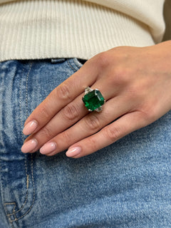 13.82ct Emerald and Diamond Three Stone Ring