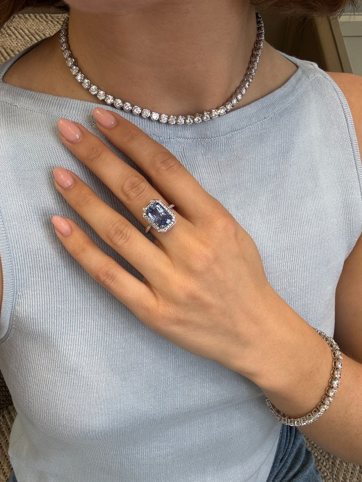 7.36ct Sapphire and Diamond Cluster Ring