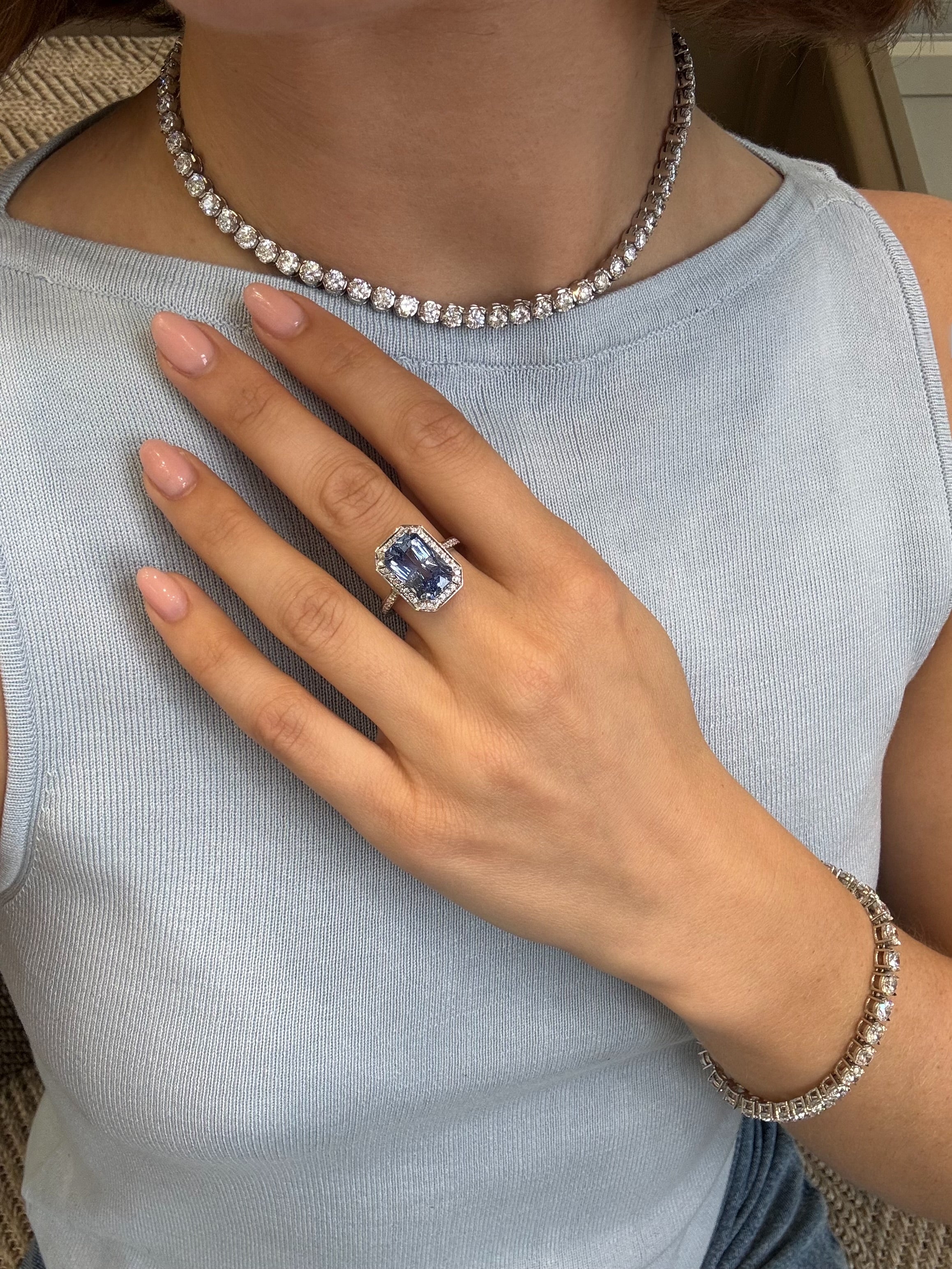 7.36ct Sapphire and Diamond Cluster Ring